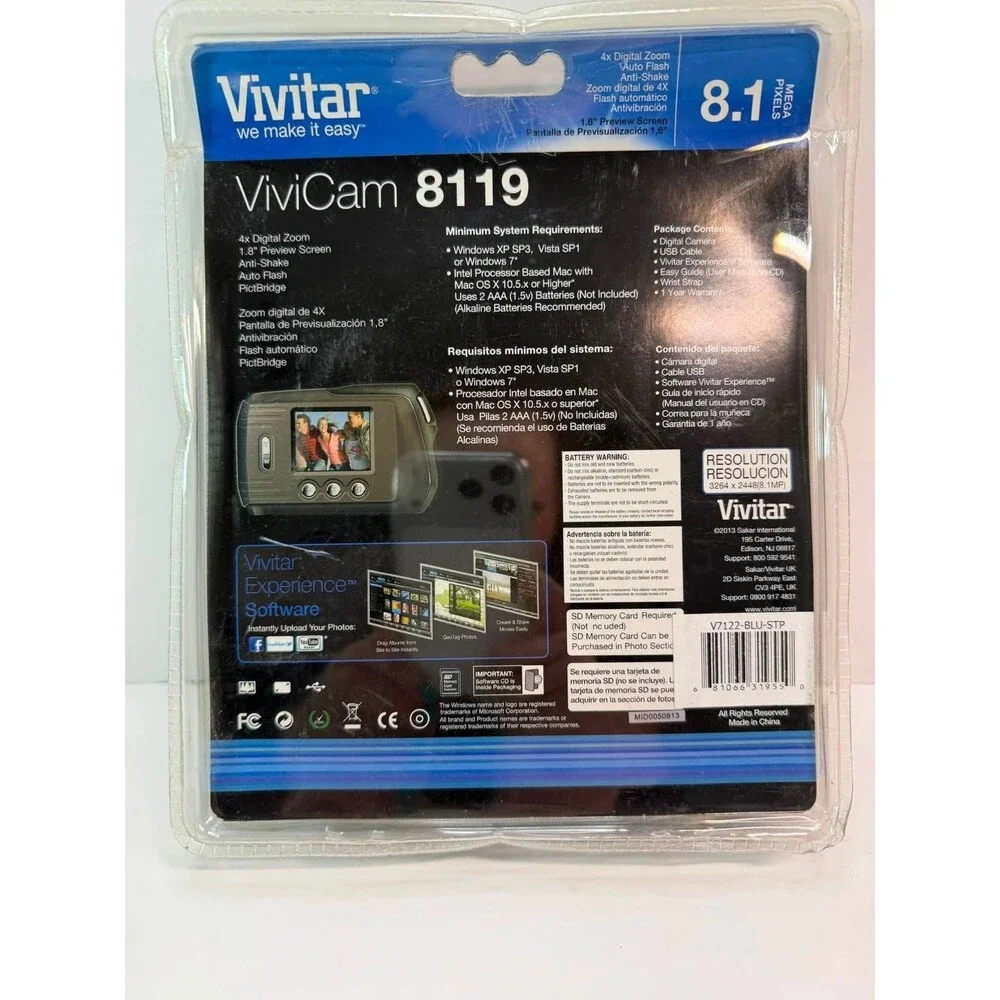 Vivitar ViviCam 8119 Digital Camera 8.1MP Y2K Retro Point and Shoot